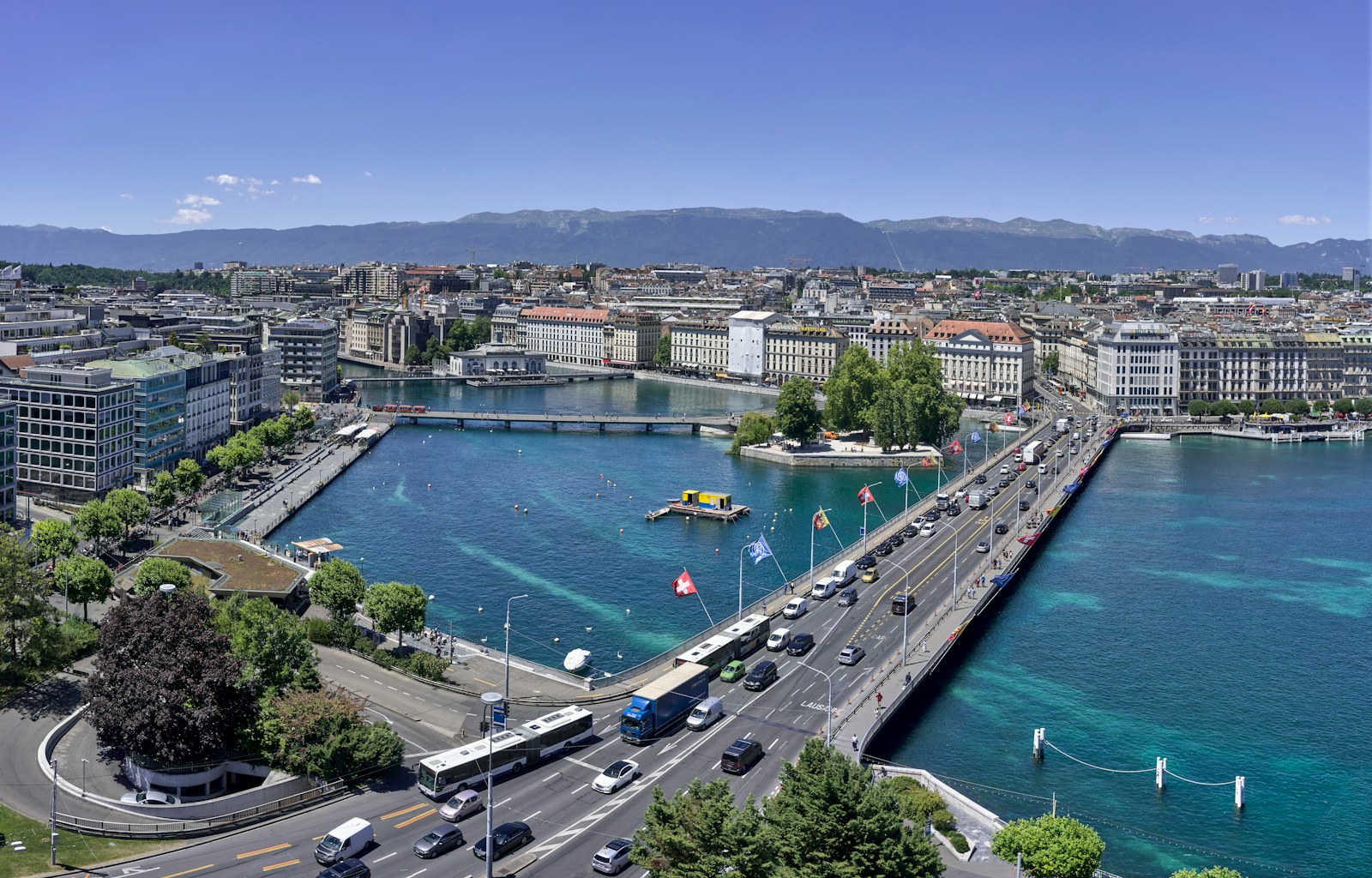 Geneva city and lake viewed from above